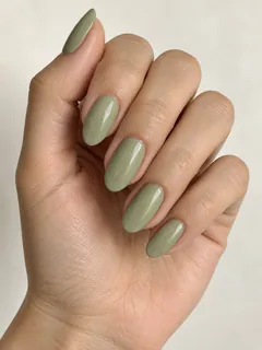 Sage green gel polish manicure example